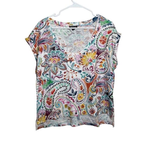 Venus T-Shirt Women's Medium Colorful Watercolor Short Sleeve Printed Boho Top - Picture 1 of 10